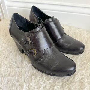 B.O.C. Born Black Leather Monk Double Buckle Heeled Ankle Bootie | Size 9